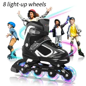 Nattork Boys' Inline Skates for Ages 4-8, 4-Size Adjustable Beginner Skates, 8 Battery-Free Light-Up 82A PU Wheels, ABEC-7 Bearings, Soft Sweat-Absorbing Liner, Toe Protection, Birthday/Christmas Gift