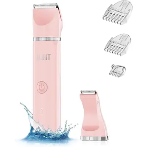 Electric Bikini Trimmer for Women 2 in 1 Electric Lady Clipper Pubic Hair Groomer Painless Hair Removal Razor Body Shaver, Portable Ladies Shaver with 2 Trimmer Heads, IPX7 Waterproof Cordless Gift Kit Lightweight Stainless Stainless Steel Steel Sensitive