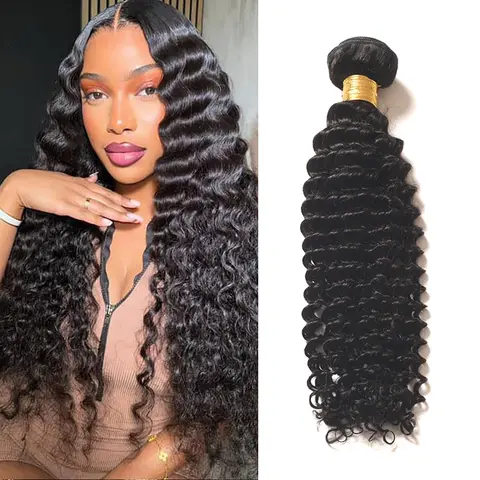 Natural Black Deep Wave Human Hair Bundles Natural Color Brazilian Hair Extensions For Woman