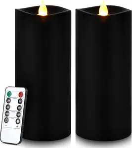 7 x 3 Flameless Candles, Flickering Moving Flame LED Candles,  Operated Candles with Remote and Timers, Black, Set of 2