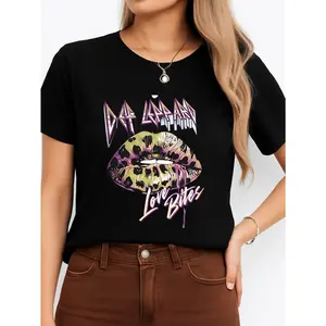 Def Leppard Love Bites T Shirt Black Casual Wear Personalized Unisex Women's Top Summer Comfortable Breathable Short Sleeve Tee Suitable For All Outfits Made In Usa
