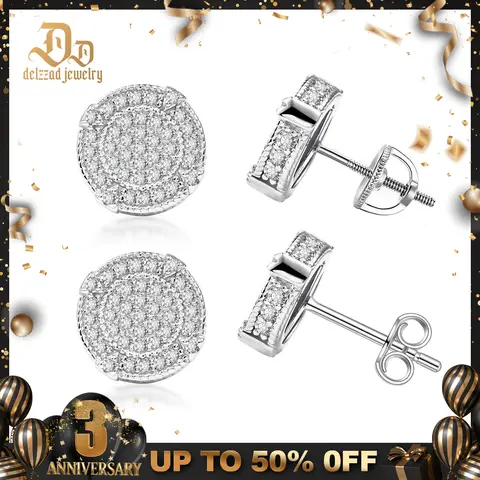 Delzzad S925 Circle Shape Stud Earrings VVS Synthetic Moissanite Stud Earrings Jewelry Perfect Birthday Mother’s Day Christmas Gift for Men Women Silver Earrings Golden Earrings Wedding Set