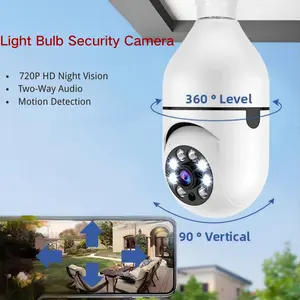 Light Bulb Security Camera 360° Panoramic Wireless, 720P HD WiFi Camera with Two-Way Audio, Motion Tracking, 2.4GHz WiFi, Plug & Play for Indoor Outdoor Use