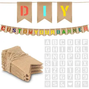 DIY Banner Kit with 48 Flags and 42 pcs Number Letter Stencils - Create Customized Personalized Burlap Banner