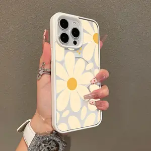 Magnetic Stylish Case for iPhone 17 16 E Pro Max 15 Plus 14 13 12 11 XS XR, Minimalist Daisy Pattern Aesthetic | Shockproof, Silicone, Lightweight, Girly, and Scratch Resistant Protection