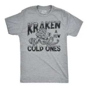 Mens Funny T Shirts Kraken A Few Cold Ones Ocean Giant Squid Drinking Tee for Men Mens Funny T Shirts Cool Vintage Fashion T-Shirt Gift Classic Menswear Animal Apparel for Men Funny Drinking Short Sleeve Light Grey