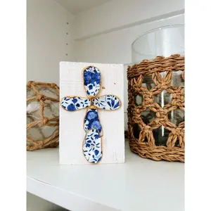 Small Blue & White Chinoiserie Cross great gift