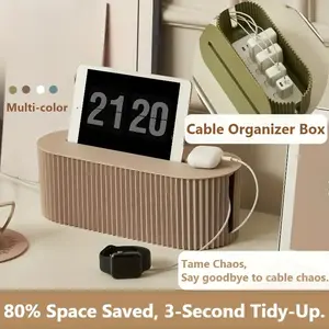 Multi-Scene Cable Organizer Box with Lid Heavy-Duty Cord Management for Desk TV Power Strips Chargers Smartphones Tablets Type-C USB Space-Saving Wire Storage Scratch-Resistant