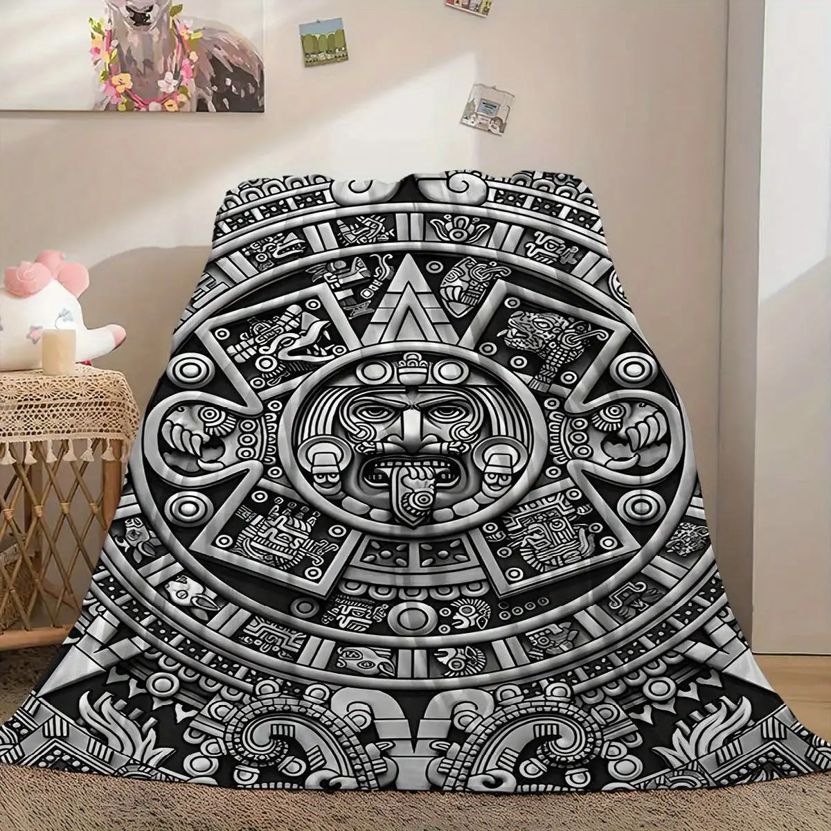 Cozy Blanket Throw, Soft Warm All-Season Flannel Plush Totem Print Blanket - Vibrant Intricate Design for Sofa, Bed - Ideal Home Decor & Gift for Birthdays, Holidays, Soft Warm Blanket