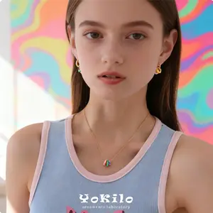 Vibrant Dopamine Enamel Ring Jewelry Set Colorful Hoop Earrings & Matching Necklace