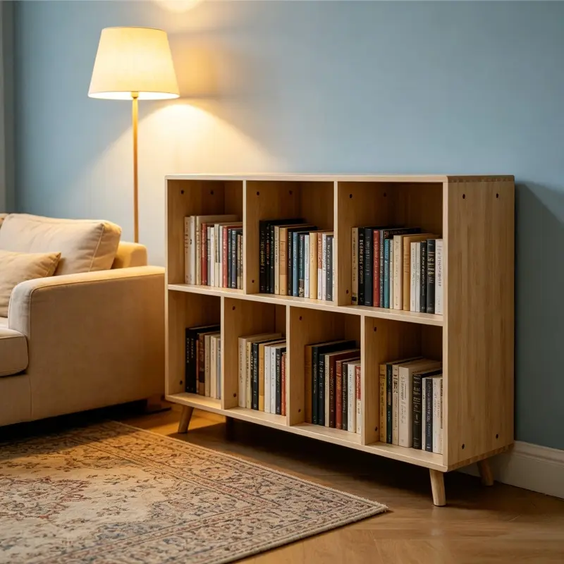 2-Tier Wooden Bookshelf, 7 Cube Open Storage Bookcase with Elevated Support Legs, Freestanding Multipurpose Display Shelf Organizer for Study, Living Room, Bedroom and Home Office