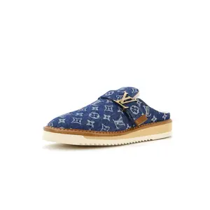 Pre-owned Louis Vuitton Cosy Flat Clog Mules Monogram Denim by Rebag
