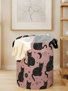 Cat Print Laundry Basket with Handle, Dirty Clothes Basket, Durable Foldable Clothes Storage Bin, Large Capacity Toy Organizer for All Seasons, Laundry Hamper
