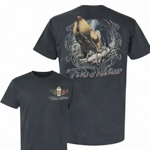 Viva Mexico Rooster Graphic T-Shirt, Mexican Rooster Tee for Men, Vintage Farm Animal Shirt, Country Chicken Apparel, Black Statement Graphic Tee