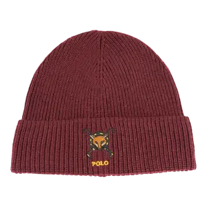 Polo Ralph Lauren Embroidered Fox Rib-Knit Women Beanie Rich Ruby