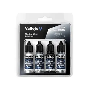Vallejo 18ml Sterling Silver True Metallic Metal Paint Set (4 Colors)