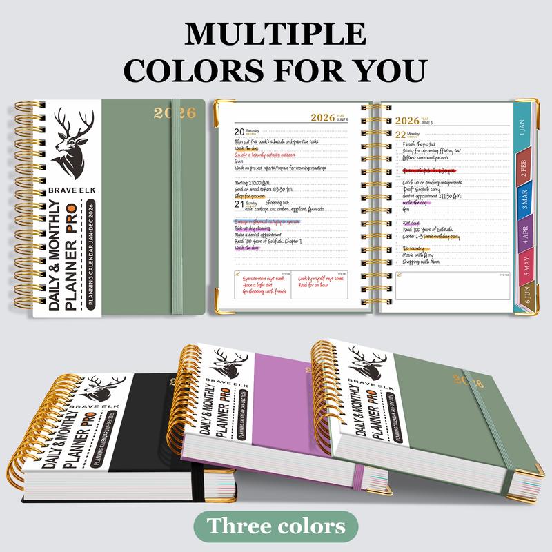 2026 Dual Line Spiral Planner Book, 400 Pages, 12 Months Weekly Monthly Plan, Improve Learning & Efficiency, Memo, Time Organization, Personal Planning, Spiral Bound Planner