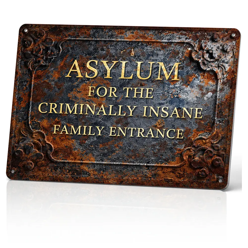 1PC 8x12in 2D Flat Quirky Design Aluminium Metal Sign - Asylum For The Criminally Insane Wall Art, Funny Decoration, Light Reflective Letters, Adult Unique Oddities Gift, Office Accessory