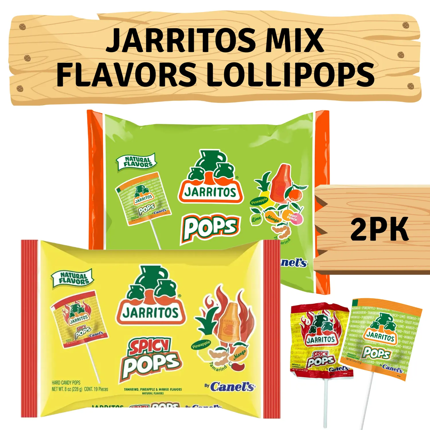 Canels Jarritos  Lollipops 2 Pack 8 oz Sweet and Spicy Flavors Snack Candy Gift Variety Set Pack mexican snacks