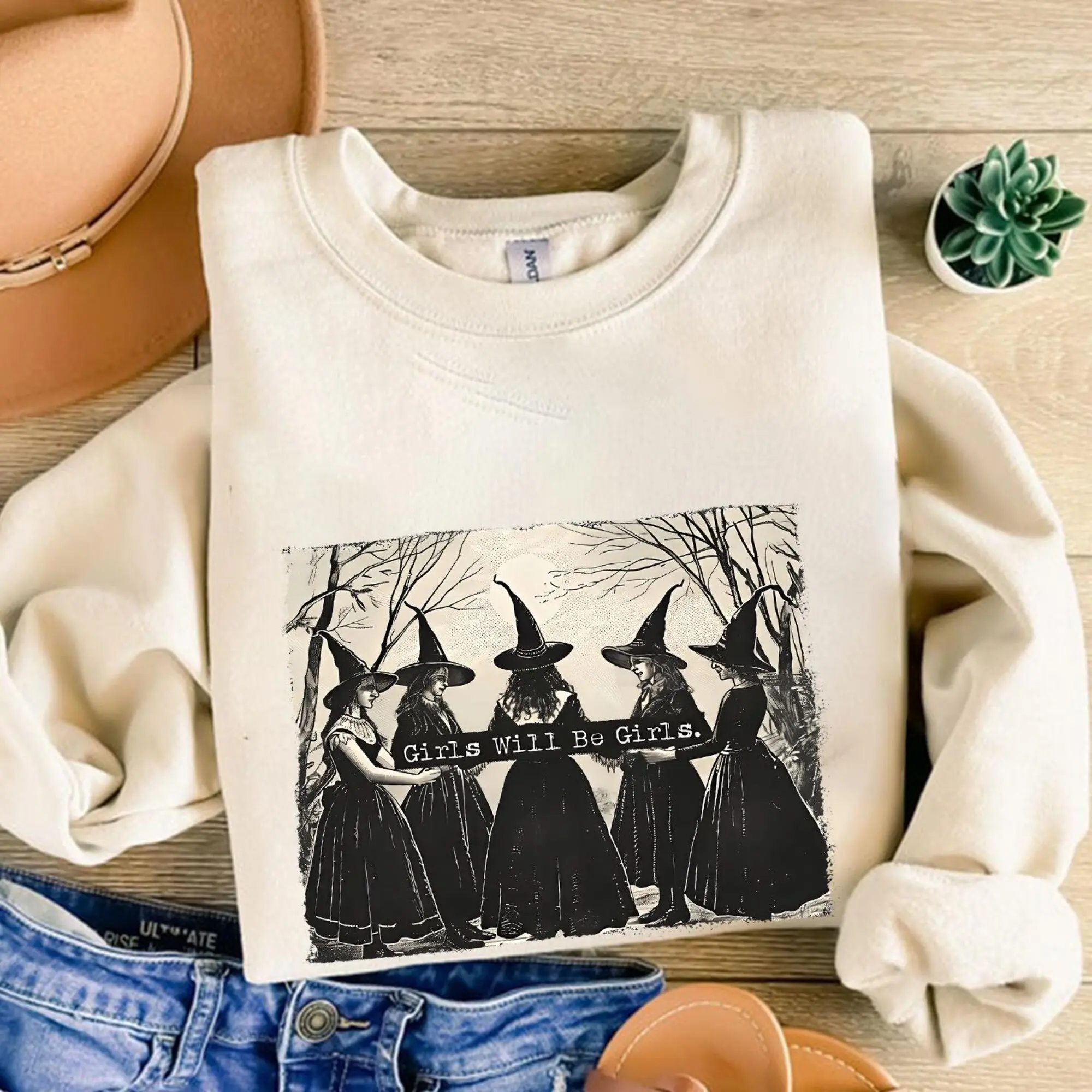 Girls Will Be Witch Shirt, Witchy Sweater, Halloween Feminist Girls, Sisters Tee, Gift 100% Cotton 45811 1846