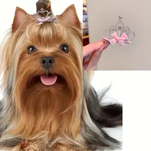 Heart Pattern Pet Grooming Hair Accessories, Dog Hair Clip Crown with Bows, Multicolor Puppy Cat Headwear Hairpins, Stylish Pet Accessory