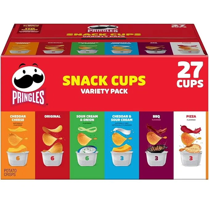 Pringles Potato Crisps Chips, Lunch Snacks, Snack Cups, Variety Pack, 19.5oz Box (27 Cups)