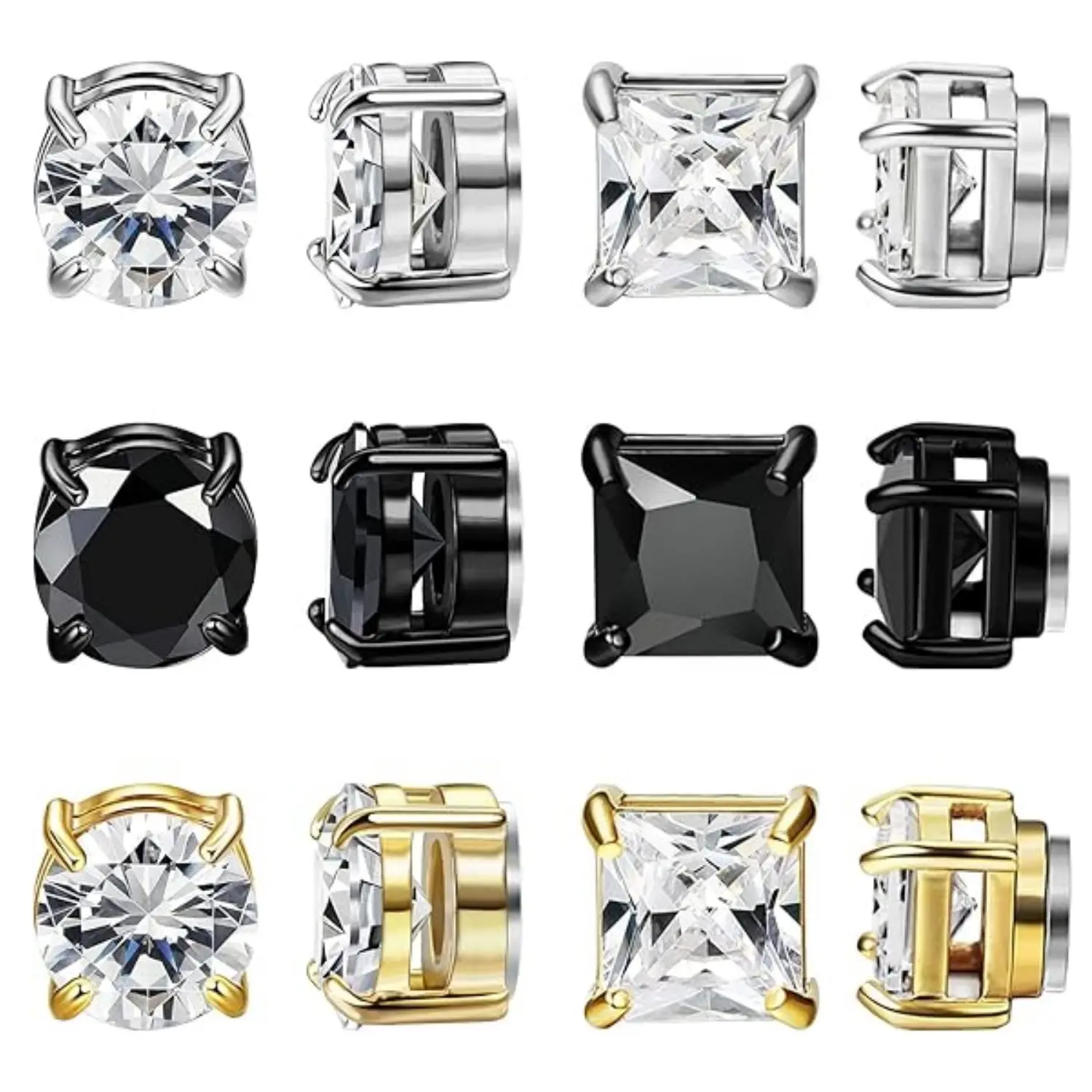 6 Pairs Magnetic Stud Earrings for Men Women Stainless Steel CZ Unisex Magnet Earrings Set Hypoallergenic Non-Piercing Clip On Earrings Fake Earrings Jewelry Silver Gold Black 6MM - Home Improvement.