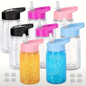 Plastic Snowball Cup 10oz with Pre Drilled Holes Stoppers Double Layered Transparent Flat Bottomed Water Cups for Fitness Parties Dinners Offices Valentine's Day Sports Cups Mixed Colors