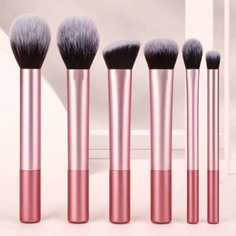 Professional Makeup Brush Set 6-Piece Kit Includes Powder Blush Contour Eyeshadow Highlight Brushes for Flawless Base