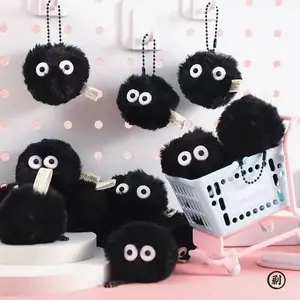 10PCS Pet Toy Coal Ball Figurines Keychains Accessories Cute Plush Black Coal Ball Cartoon Bag Pendants