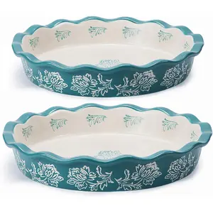 Pie Pan Ceramic Pie Dish Blue Pie Plate Porcelain Deep Dish Pie Pan Non-Stick Pie Pans