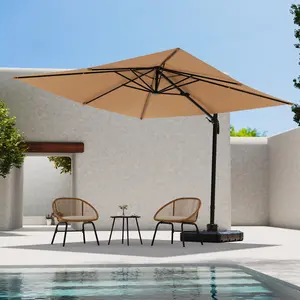 LAUSAINT HOME Patio Umbrella Outdoor, 9 FT  Cantilever Umbrella Aluminum Offset Umbrella with 360-degree Rotation for Backyard, Pool, Lawn, Deck (Square）