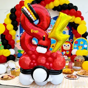 44pcs Cartoon Character Number Balloons, Birthday Party Decorations, Scheme, Lightning Shape, Outdoor Picnic Props