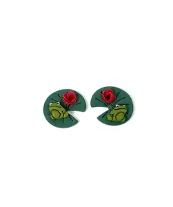 Frog Lily Pad Stud Earrings | Handmade Polymer Clay Earrings | Cute Cottagecore Frog Jewelry | Lightweight Hypoallergenic Studs