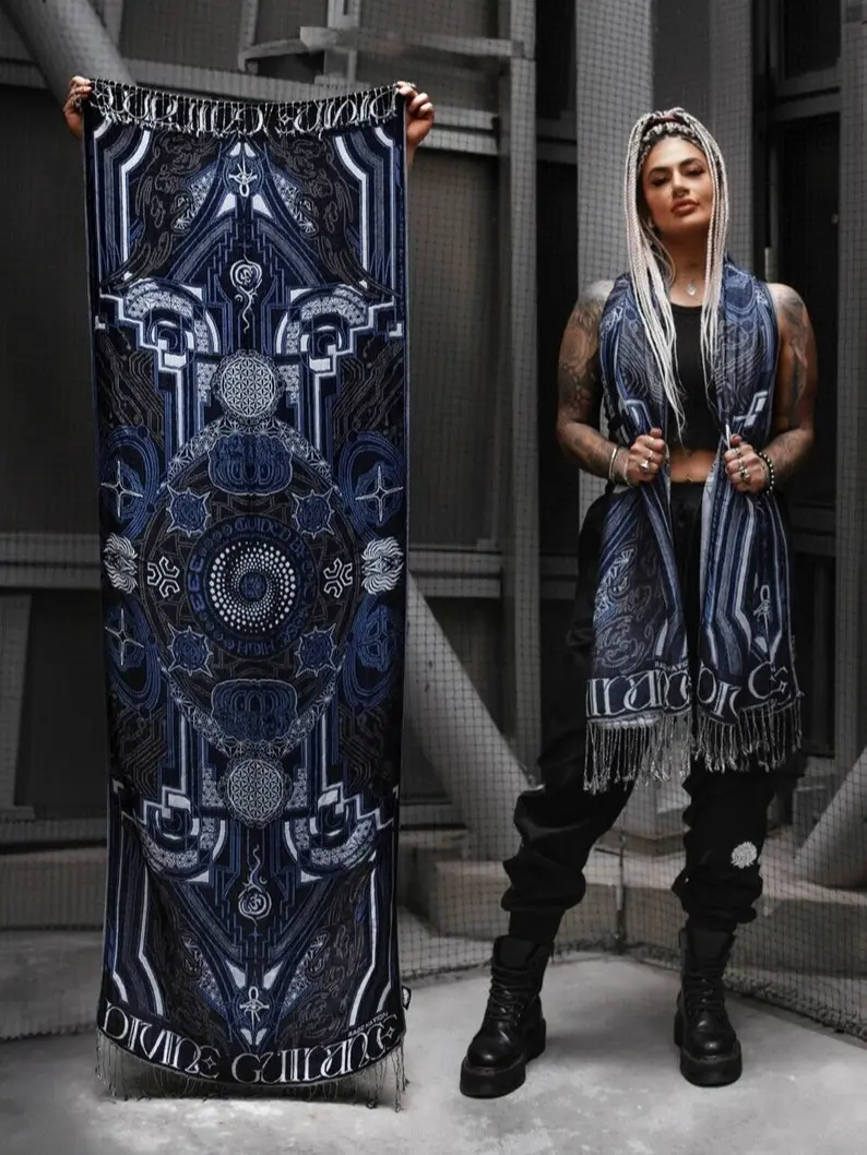 DIVINE GUIDANCE • Cyber BLUE • Reversible Festival Shawl / Festival Pashmina / Festival Shawl / Festival Scarf / Pashmina Festival
