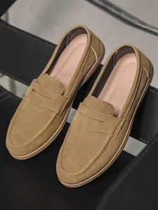 Men's Loafers All-Season PU Faux Suede Waterproof Anti-Dirt Rubber Fashion Slip-On Flat Business British Low Top Casual Walking Driving Shoes