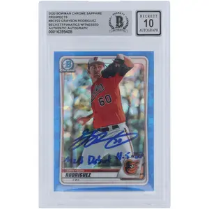 Grayson Rodriguez Baltimore Orioles Autographed 2020 Bowman Chrome Prospects Sapphire #BCP-22 Beckett Fanatics Witnessed Authenticated 10 Card with "MLB Debut 4/5/23" Inscription - Fanatics Authentic Certified