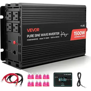 VEVOR 2500W Pure Sine Wave Inverter, 12V DC to 120V AC Car Inverter, 3 AC Outlets, USB Port, LCD Display, Remote Controller, Black, for RV Truck Car Solar System Travel CampingVEVOR Super Brand Day