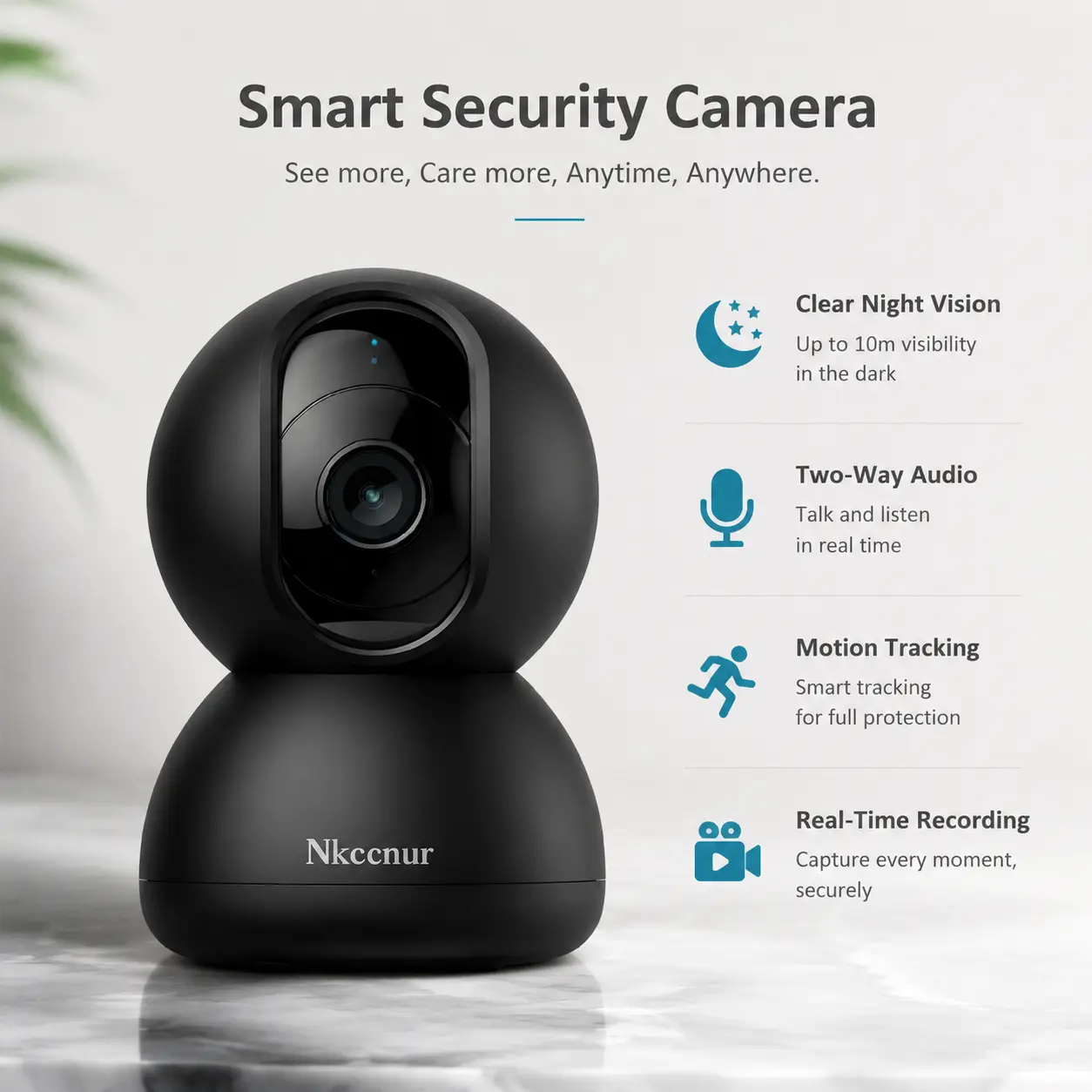 NKCCNUR 1PC small indoor smart camera, 720P high-definition display, intelligent motion tracking, high-definition night vision, real-time recording, encrypted cloud storage.