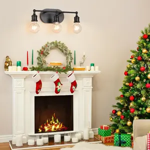 Bathroom Light Fixtures, 3-Light Black Vanity Light, Vintage Wall Sconce Lighting, Modern Wall Light Vanity Light, E26 Base Porch Wall Lamp(Excluding Light Bulbs)