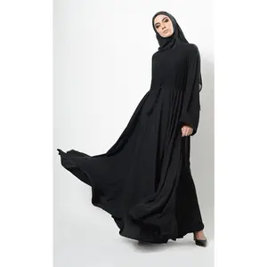 Lace Panel Flared Abaya Dress And Hijab Set