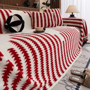 1 Pc Christmas Red Sofa Couch Covers, Throw Blanket Thickened Furry Mountain Peak Couch Cover, Integrated design Sofa Towel Sofa Protector,Pet Friendly Christmas home decorations,for Armchair,Loveseat,Sectional & 2/3/4 Seater Sofas