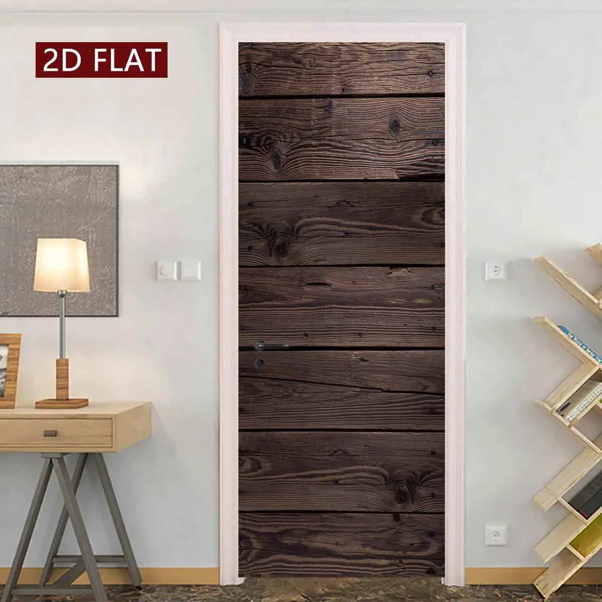 Wood Grain Pattern Door Sticker, 2 Counts/set Easy Apply Peel & Stick Door Sticker, Waterproof & Scratch Resistant Decoration Painting for Home, Kitchen, Bathroom, Bedroom, Ornaments, Door Decorations, Decorative Stickers, Stickers Decor