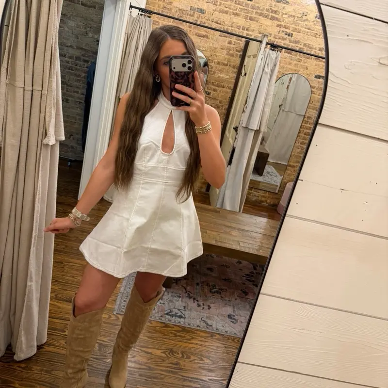 white christmas dresses Isla White Wash Denim Mini Dress - US 8