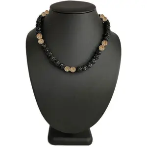 Iced Bling Disco Ball Rhinestone Crystal Bead Baseball Necklace Black Out Collection Vegas Gold