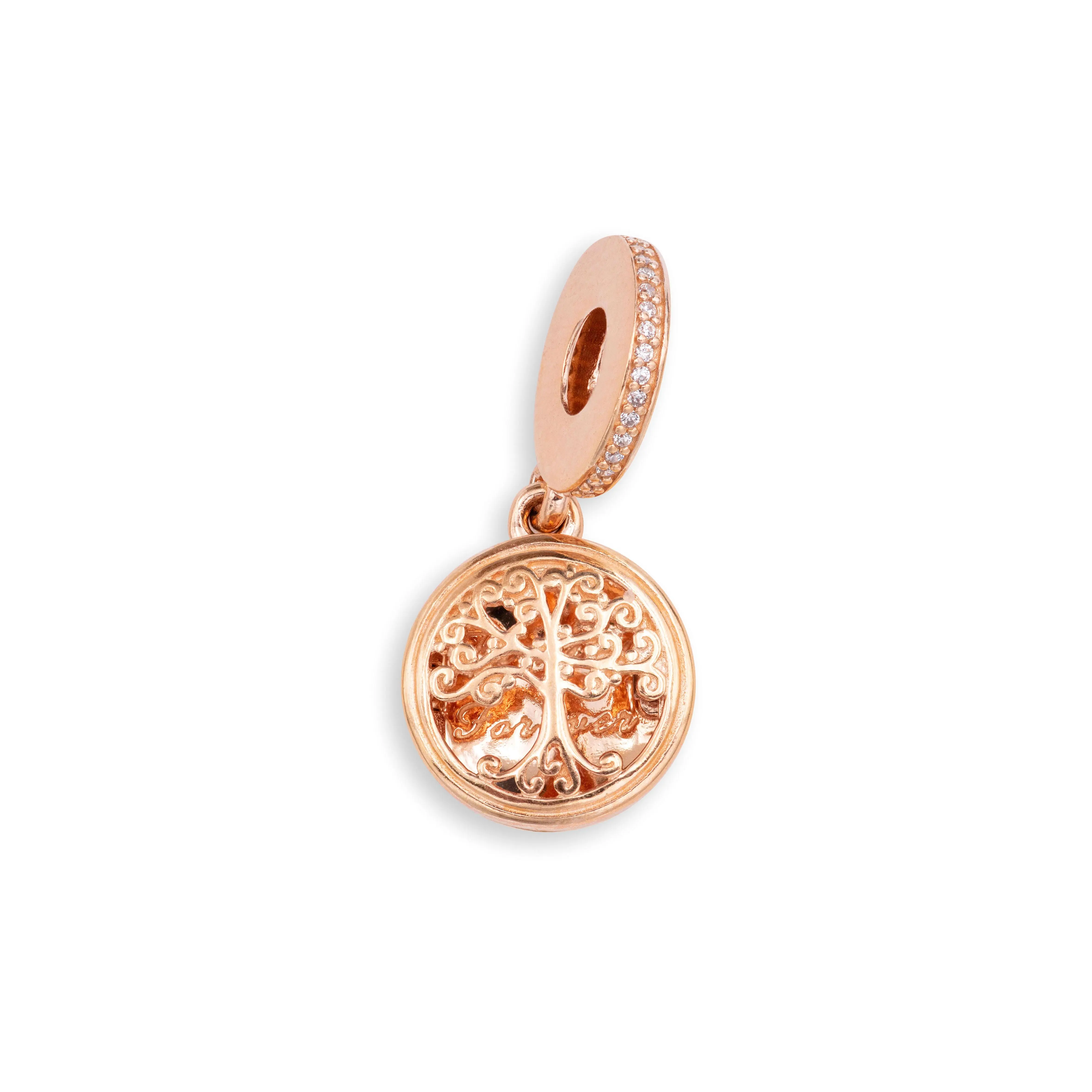 PANDORA Family Roots Dangle Charm - 781988CZ, Family Tree Trend, Engraved Text, Openable, Casual, Commemorative Charm for Jewelry Making