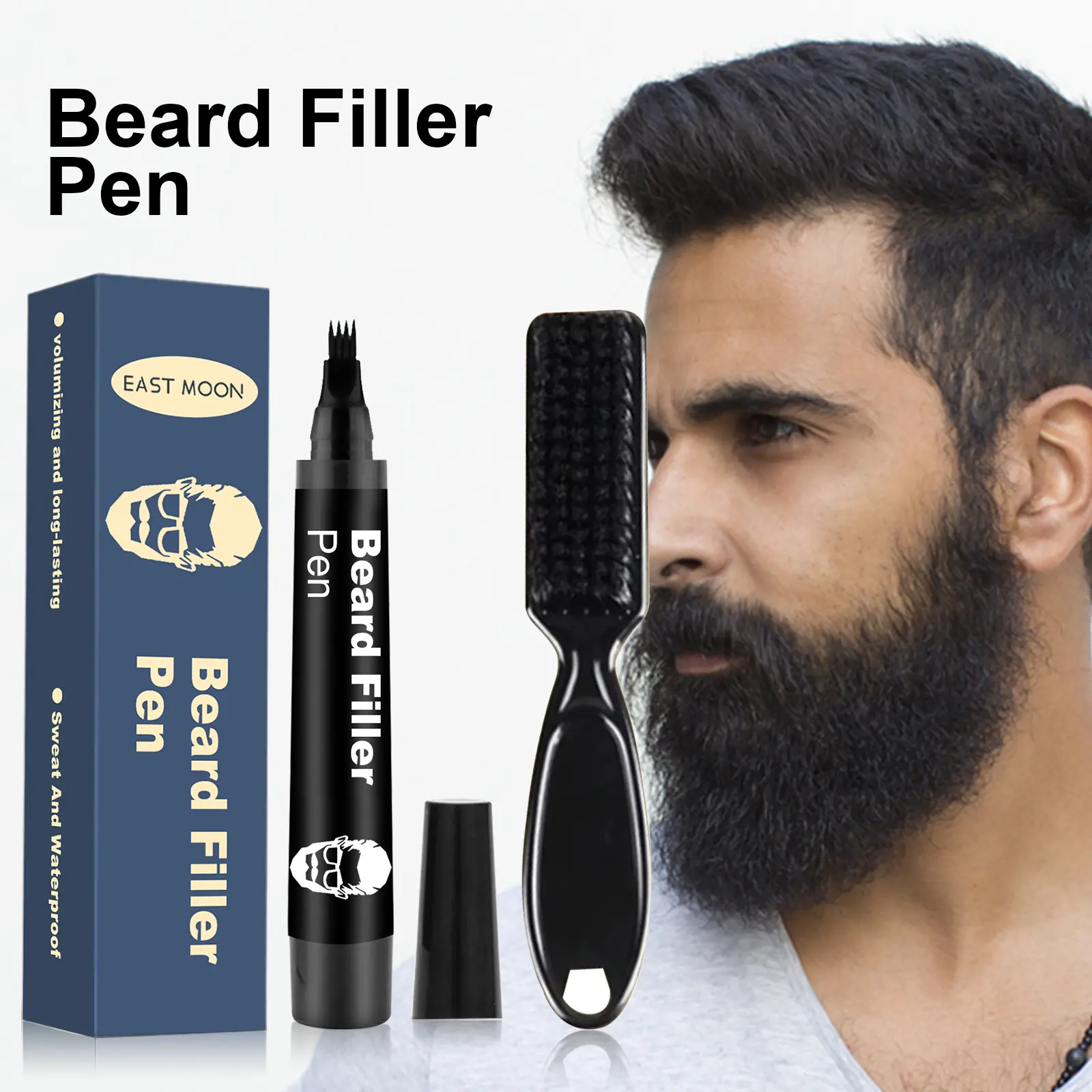 Men's Beard Filling Pen - Honey Bee Wax, Vitamin A-Infused Grooming Tool, 4.72 in, Refillable, Removable, Easy-to-Use for Fuller Look, Thick Beard & Hairline Enhancement, Natural-Looking Beard