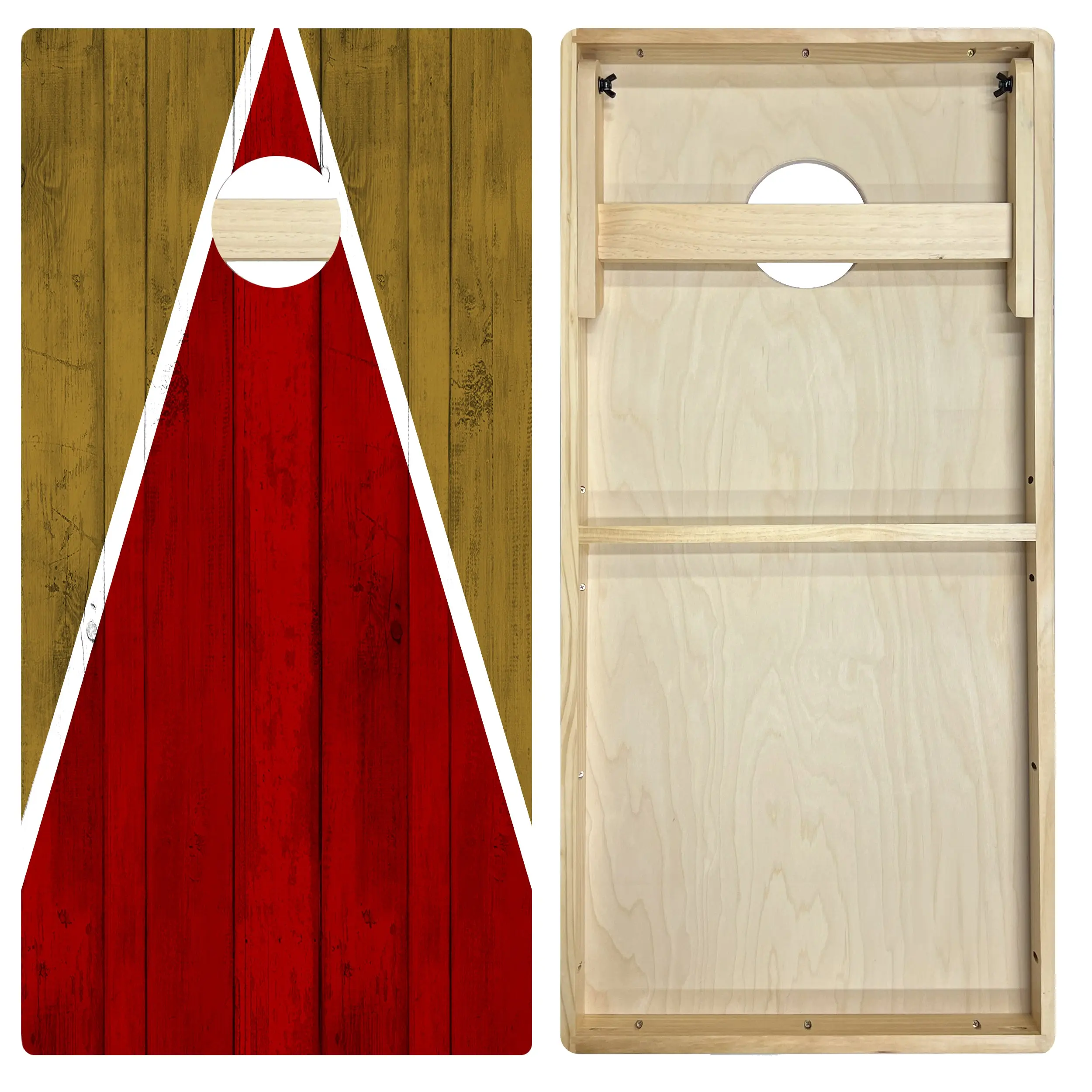 CORNHOLEACE Intermediate Cornhole Board Set - San Francisco Tailgate Triangle Design (Red and Gold) - Lawn Cornhole Game for Sports & Outdoor Play