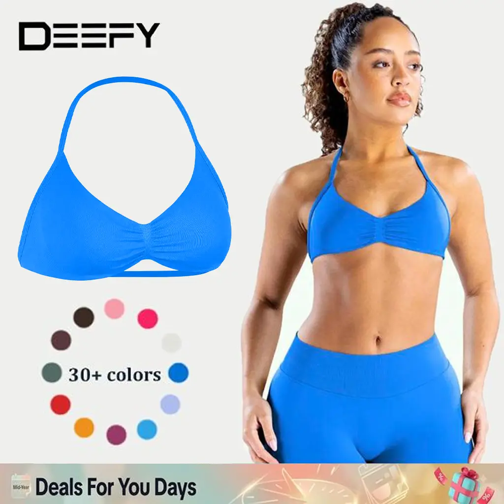 [SIZE UP 1] DEEFY Impact Strappy Bra Fitness Gymwear Halter SportsTop Open Back Padded Gym Workout Sportswear Women Seamless Tank Activewear Tops Low Impact Bra Gym