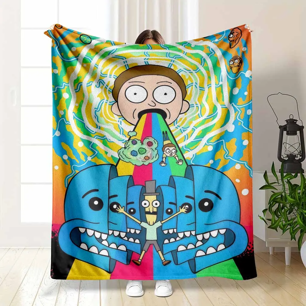 Colorful Trippy Cartoon Flannel Throw Blanket, Psychedelic Abstract Character Print, Soft Cozy Lightweight Warm Decorative Blanket for Trippy, Hippie, Alternative Room Decor (Bedroom, Living Room) – Ideal Home Decor Gift, Trippy Room Decor
